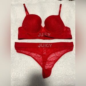 Juicy Couture Vibrant Red Lace Bra and Panty Set